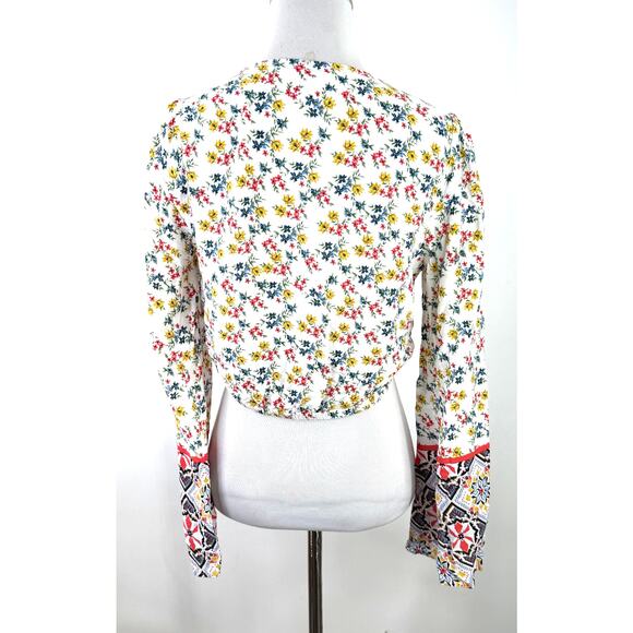 Lost + Wander Women's Floral Twist Crop Bell Sleeve Blouse Shirt Size Small - Picture 5 of 8